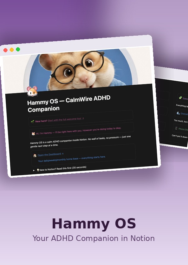 Hammy OS Notion ADHD planner mockup